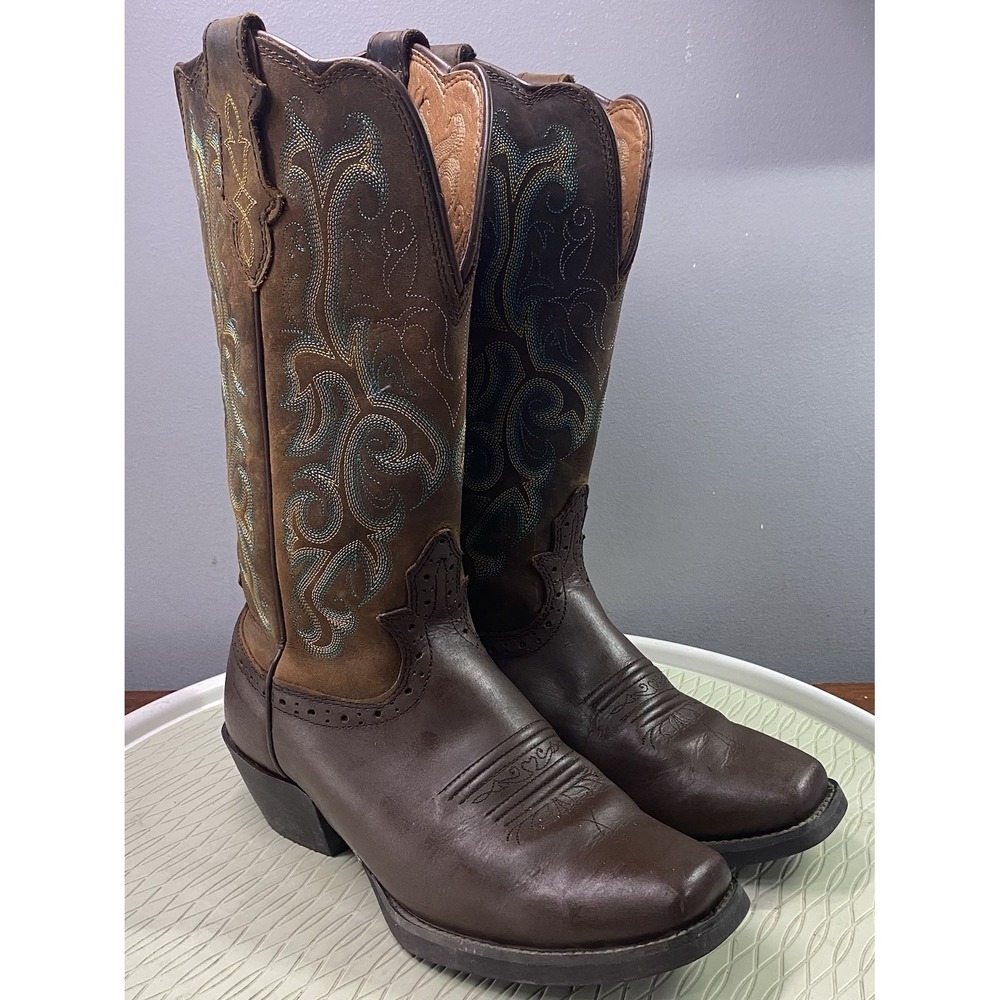 Justin Women's Leather Western  Stampede 12" Cowboy Boots Cowgirl Brown Sz.7B